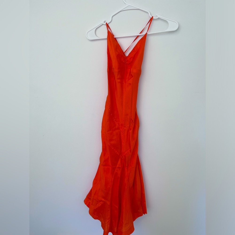 Ralph Lauren RTW - orange - midi backless cocktail dress - size 4 - 100% silk